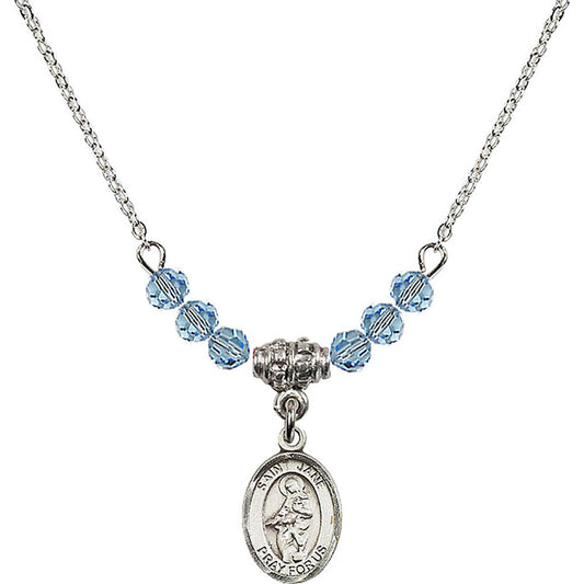 Sterling Silver Saint Jane of Valois Birthstone Necklace with Aqua Beads - 9029