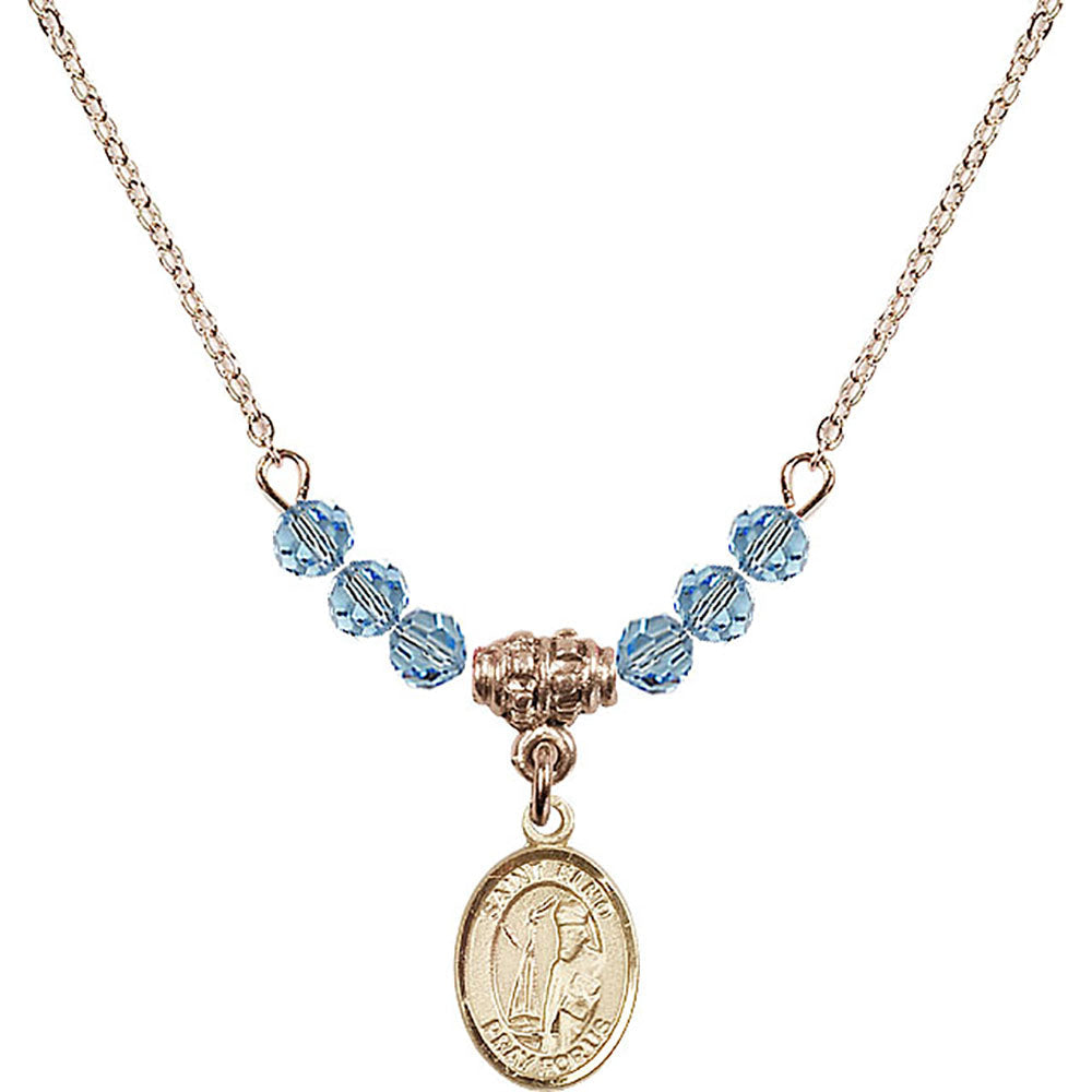 14kt Gold Filled Saint Elmo Birthstone Necklace with Aqua Beads - 9031