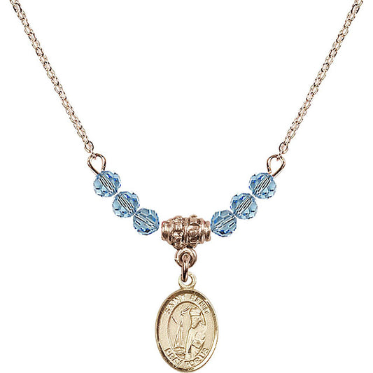 14kt Gold Filled Saint Elmo Birthstone Necklace with Aqua Beads - 9031