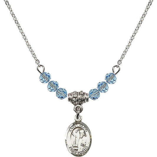 Sterling Silver Saint Elmo Birthstone Necklace with Aqua Beads - 9031