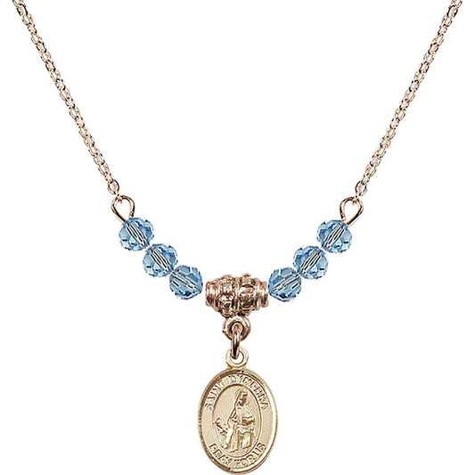 14kt Gold Filled Saint Dymphna Birthstone Necklace with Aqua Beads - 9032