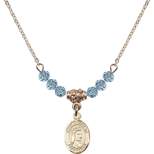 14kt Gold Filled Saint Elizabeth of Hungary Birthstone Necklace with Aqua Beads - 9033
