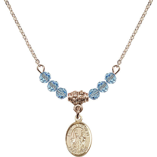 14kt Gold Filled Saint Genevieve Birthstone Necklace with Aqua Beads - 9041