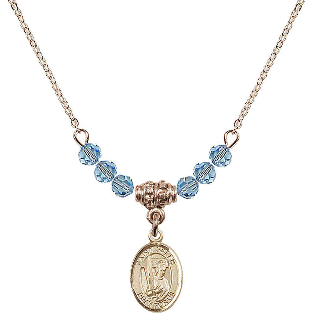 14kt Gold Filled Saint Helen Birthstone Necklace with Aqua Beads - 9043