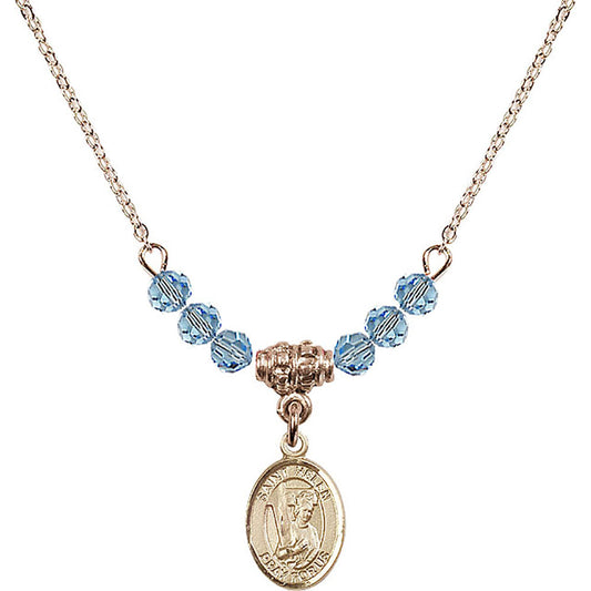 14kt Gold Filled Saint Helen Birthstone Necklace with Aqua Beads - 9043
