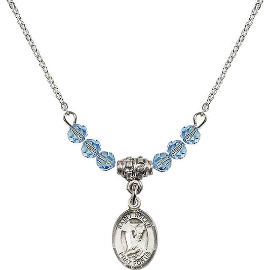 Sterling Silver Saint Helen Birthstone Necklace with Aqua Beads - 9043