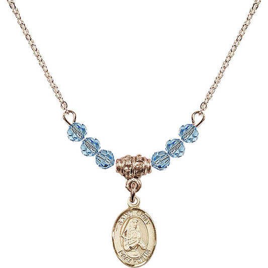 14kt Gold Filled Saint Emily de Vialar Birthstone Necklace with Aqua Beads - 9047
