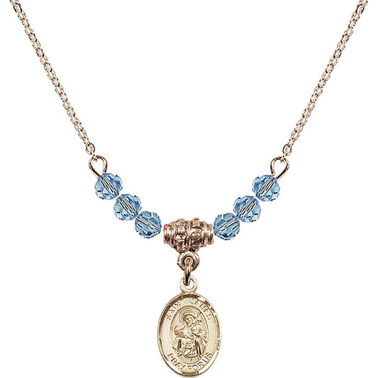 14kt Gold Filled Saint James the Greater Birthstone Necklace with Aqua Beads - 9050