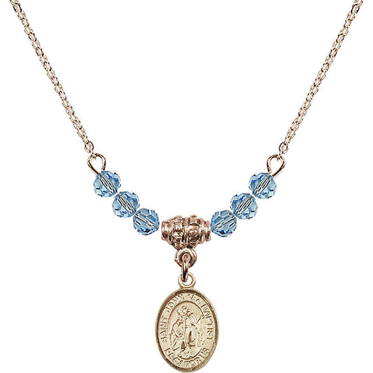 14kt Gold Filled Saint John the Baptist Birthstone Necklace with Aqua Beads - 9054