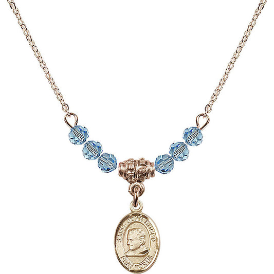 14kt Gold Filled Saint John Bosco Birthstone Necklace with Aqua Beads - 9055