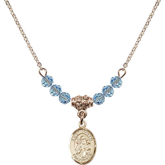 14kt Gold Filled Saint Joseph Birthstone Necklace with Aqua Beads - 9058