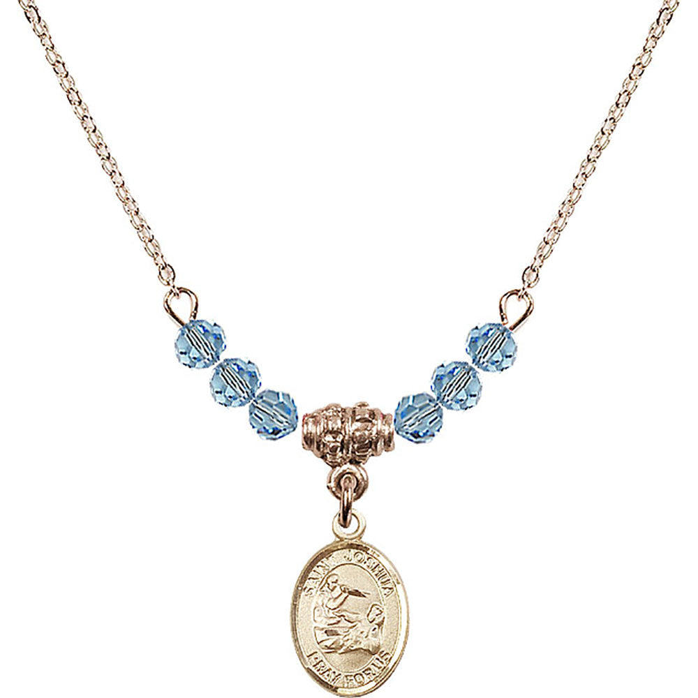 14kt Gold Filled Saint Joshua Birthstone Necklace with Aqua Beads - 9059
