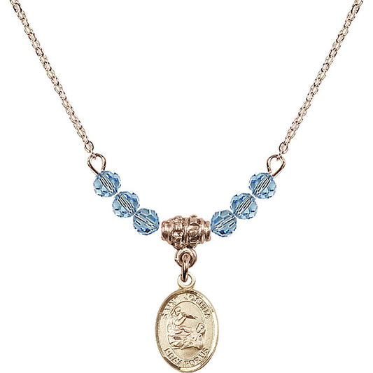 14kt Gold Filled Saint Joshua Birthstone Necklace with Aqua Beads - 9059