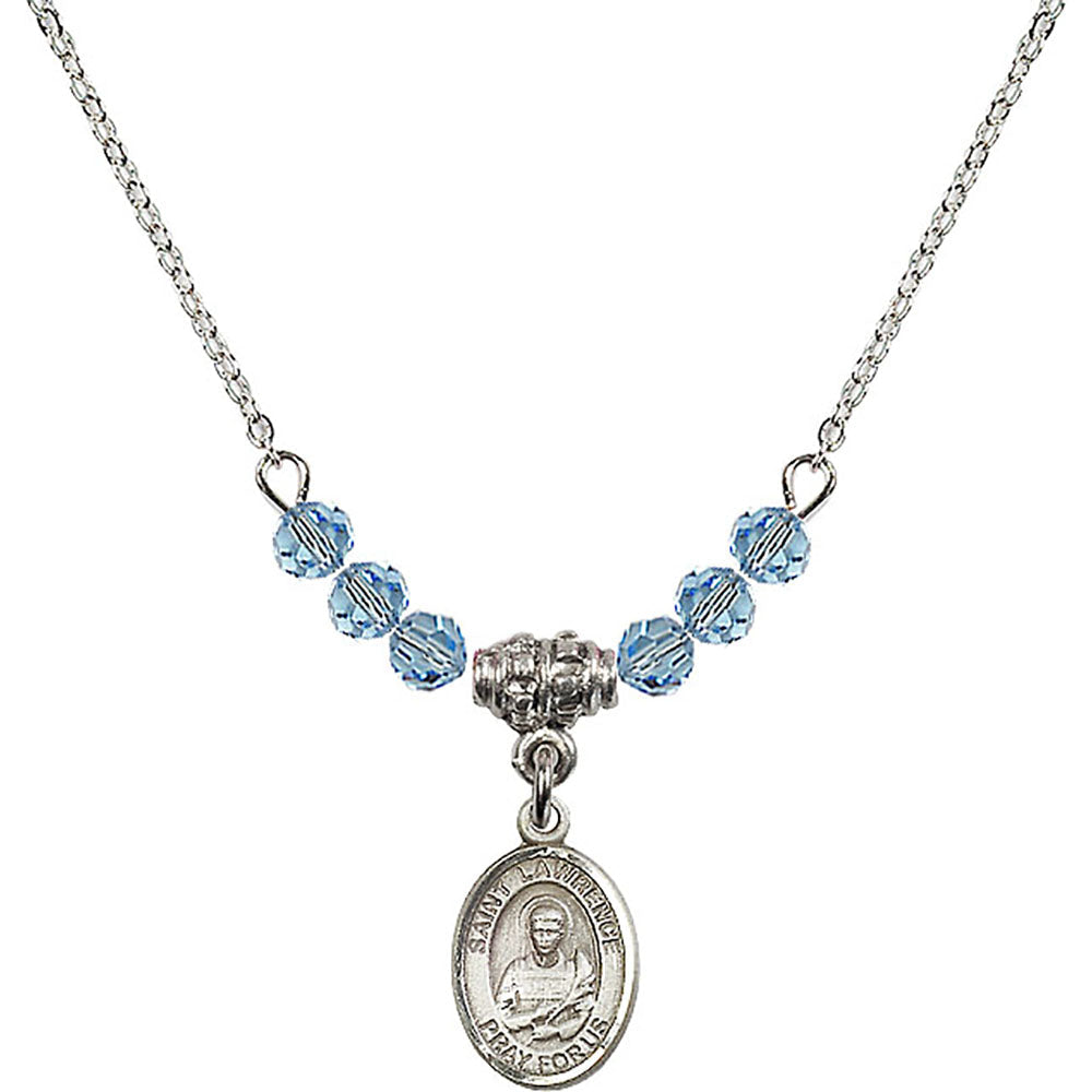 Sterling Silver Saint Lawrence Birthstone Necklace with Aqua Beads - 9063
