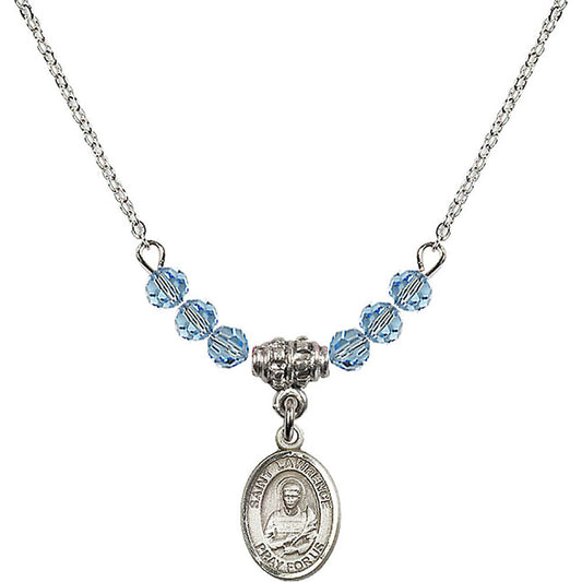 Sterling Silver Saint Lawrence Birthstone Necklace with Aqua Beads - 9063