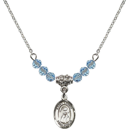 Sterling Silver Saint Louise de Marillac Birthstone Necklace with Aqua Beads - 9064