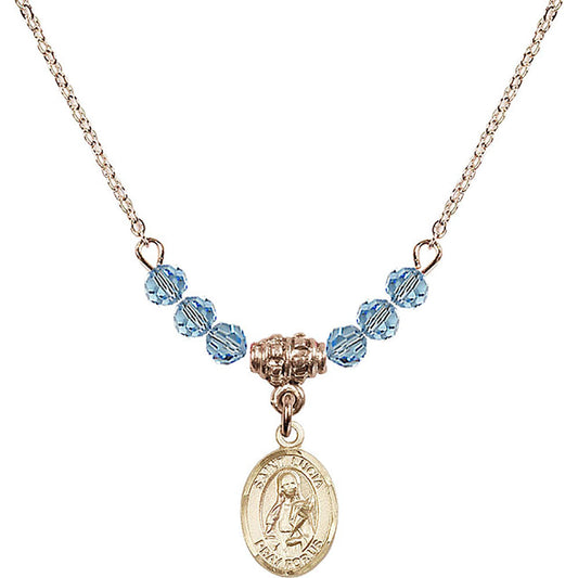 14kt Gold Filled Saint Lucia of Syracuse Birthstone Necklace with Aqua Beads - 9065