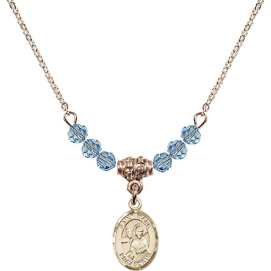 14kt Gold Filled Saint Mark the Evangelist Birthstone Necklace with Aqua Beads - 9070