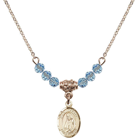 14kt Gold Filled Saint Martha Birthstone Necklace with Aqua Beads - 9075