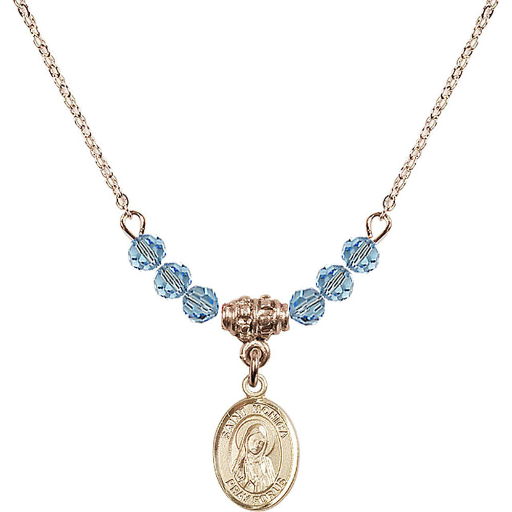 14kt Gold Filled Saint Monica Birthstone Necklace with Aqua Beads - 9079