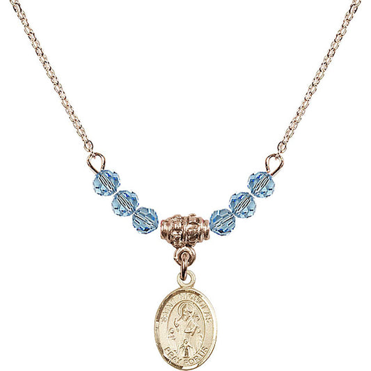 14kt Gold Filled Saint Nicholas Birthstone Necklace with Aqua Beads - 9080