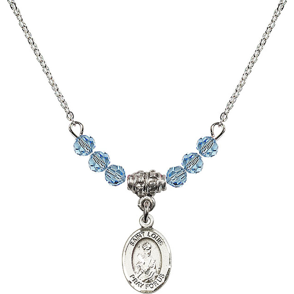 Sterling Silver Saint Louis Birthstone Necklace with Aqua Beads - 9081