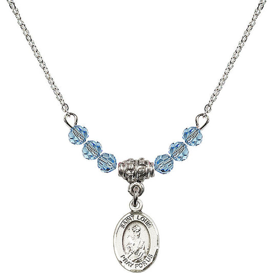 Sterling Silver Saint Louis Birthstone Necklace with Aqua Beads - 9081