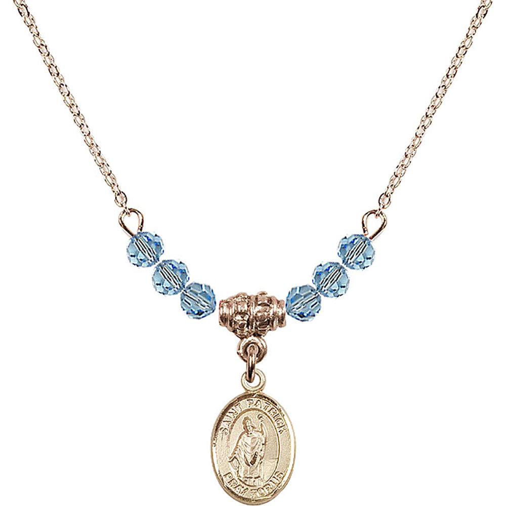 14kt Gold Filled Saint Patrick Birthstone Necklace with Aqua Beads - 9084
