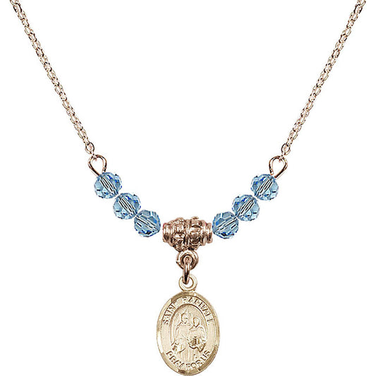 14kt Gold Filled Saint Raphael the Archangel Birthstone Necklace with Aqua Beads - 9092