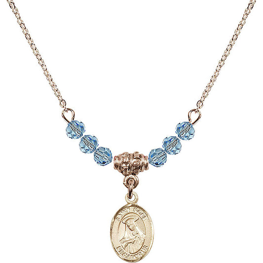 14kt Gold Filled Saint Rose of Lima Birthstone Necklace with Aqua Beads - 9095