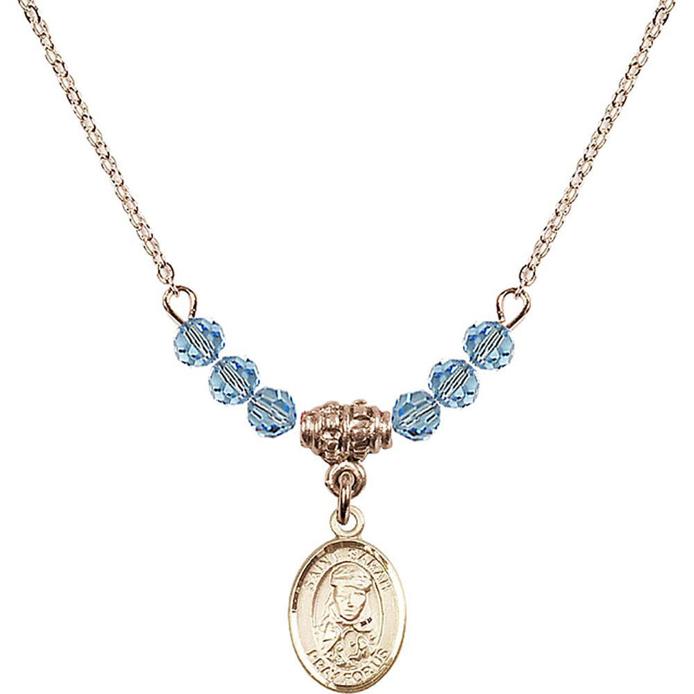 14kt Gold Filled Saint Sarah Birthstone Necklace with Aqua Beads - 9097