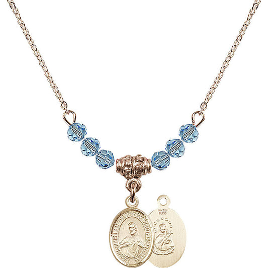 14kt Gold Filled Scapular Birthstone Necklace with Aqua Beads - 9098