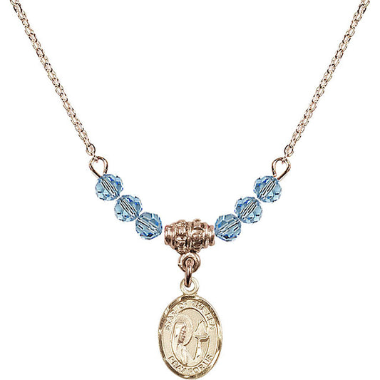 14kt Gold Filled Our Lady Star of the Sea Birthstone Necklace with Aqua Beads - 9101