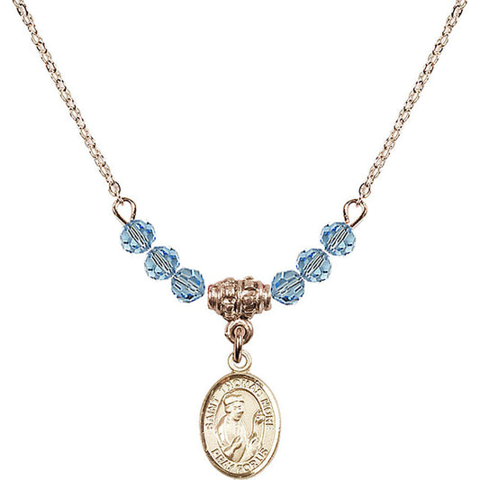 14kt Gold Filled Saint Thomas More Birthstone Necklace with Aqua Beads - 9109