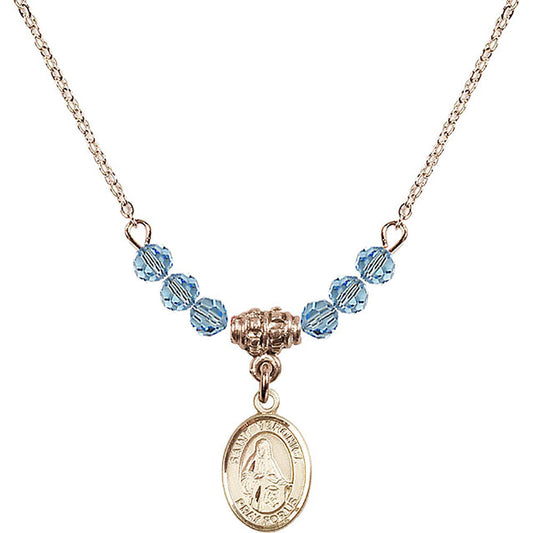 14kt Gold Filled Saint Veronica Birthstone Necklace with Aqua Beads - 9110