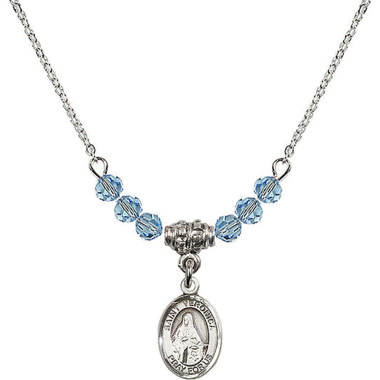 Sterling Silver Saint Veronica Birthstone Necklace with Aqua Beads - 9110