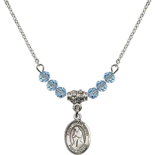 Sterling Silver Saint Juan Diego Birthstone Necklace with Aqua Beads - 9111