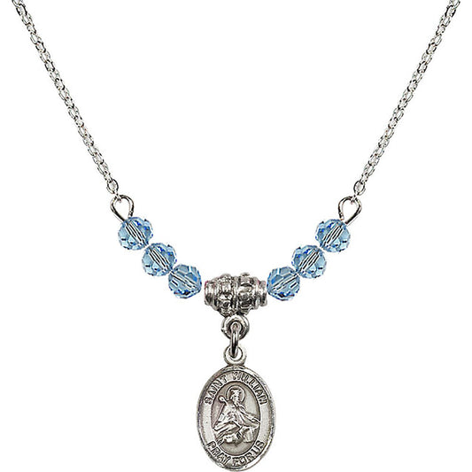 Sterling Silver Saint William of Rochester Birthstone Necklace with Aqua Beads - 9114