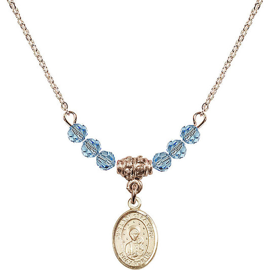 14kt Gold Filled Our Lady of la Vang Birthstone Necklace with Aqua Beads - 9115