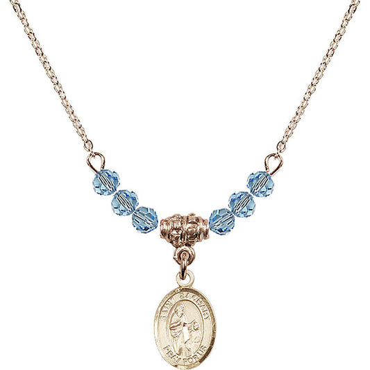 14kt Gold Filled Saint Zachary Birthstone Necklace with Aqua Beads - 9116