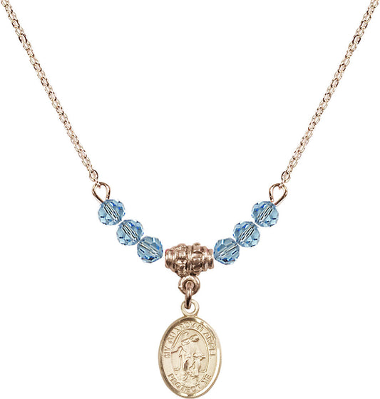 14kt Gold Filled Guardian Angel w/Child Birthstone Necklace with Aqua Beads - 9118