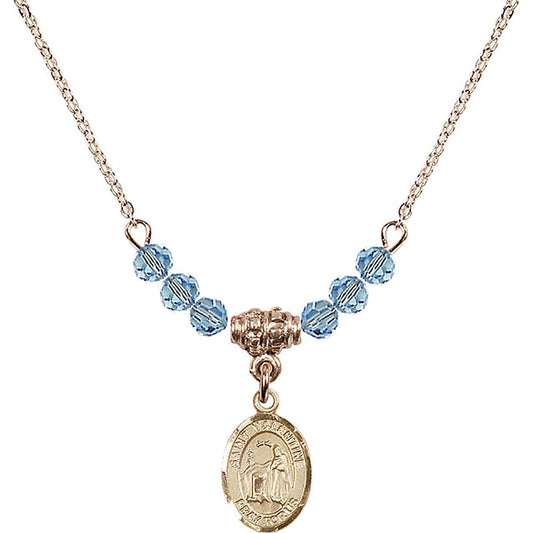 14kt Gold Filled Saint Valentine of Rome Birthstone Necklace with Aqua Beads - 9121