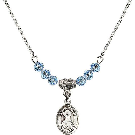 Sterling Silver Saint Bridget of Sweden Birthstone Necklace with Aqua Beads - 9122