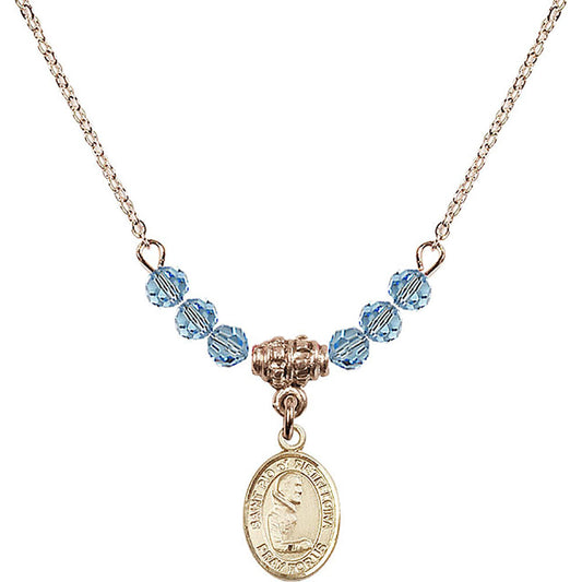 14kt Gold Filled Saint Pio of Pietrelcina Birthstone Necklace with Aqua Beads - 9125