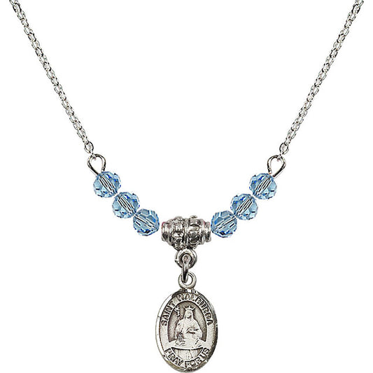 Sterling Silver Saint Walburga Birthstone Necklace with Aqua Beads - 9126