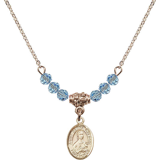 14kt Gold Filled Saint Gemma Galgani Birthstone Necklace with Aqua Beads - 9130