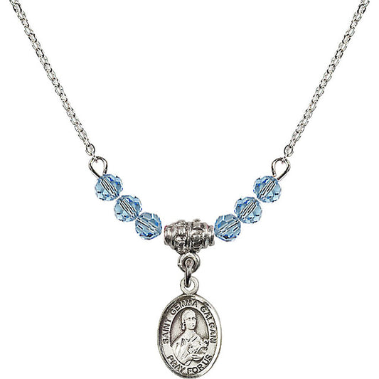 Sterling Silver Saint Gemma Galgani Birthstone Necklace with Aqua Beads - 9130
