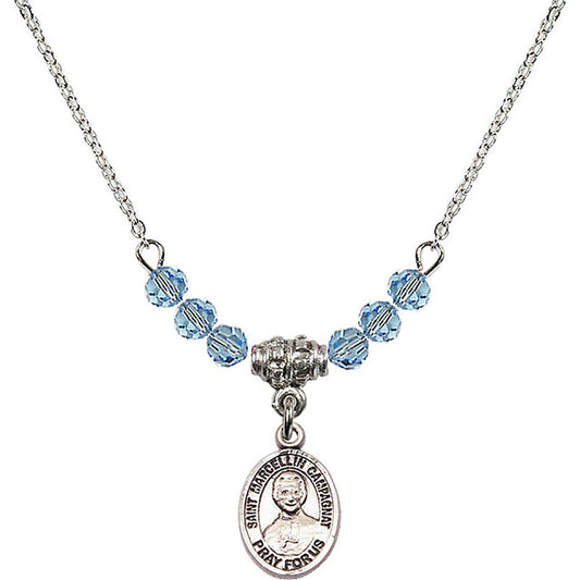 Sterling Silver Saint Marcellin Champagnat Birthstone Necklace with Aqua Beads - 9131