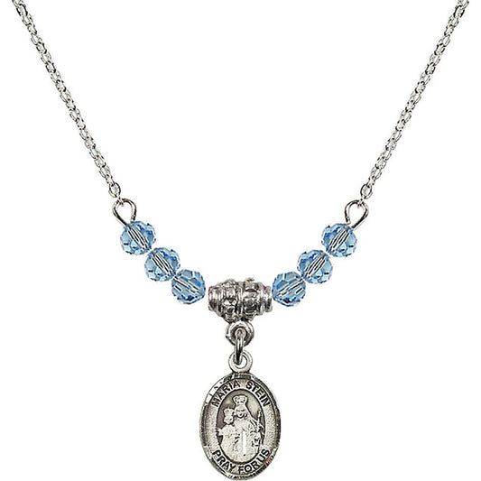 Sterling Silver Maria Stein Birthstone Necklace with Aqua Beads - 9133