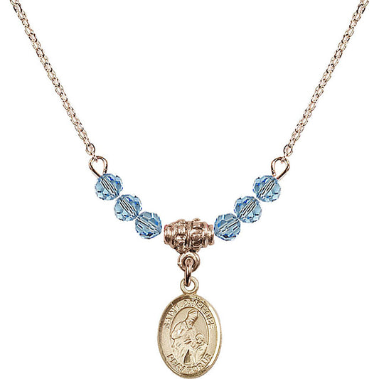 14kt Gold Filled Saint Ambrose Birthstone Necklace with Aqua Beads - 9137